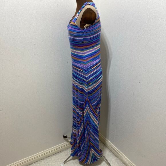 Calvin Klein Aqua Multi Abstract Zigzag Maxi Dress Sleeveless Size 10 - Picture 4 of 6